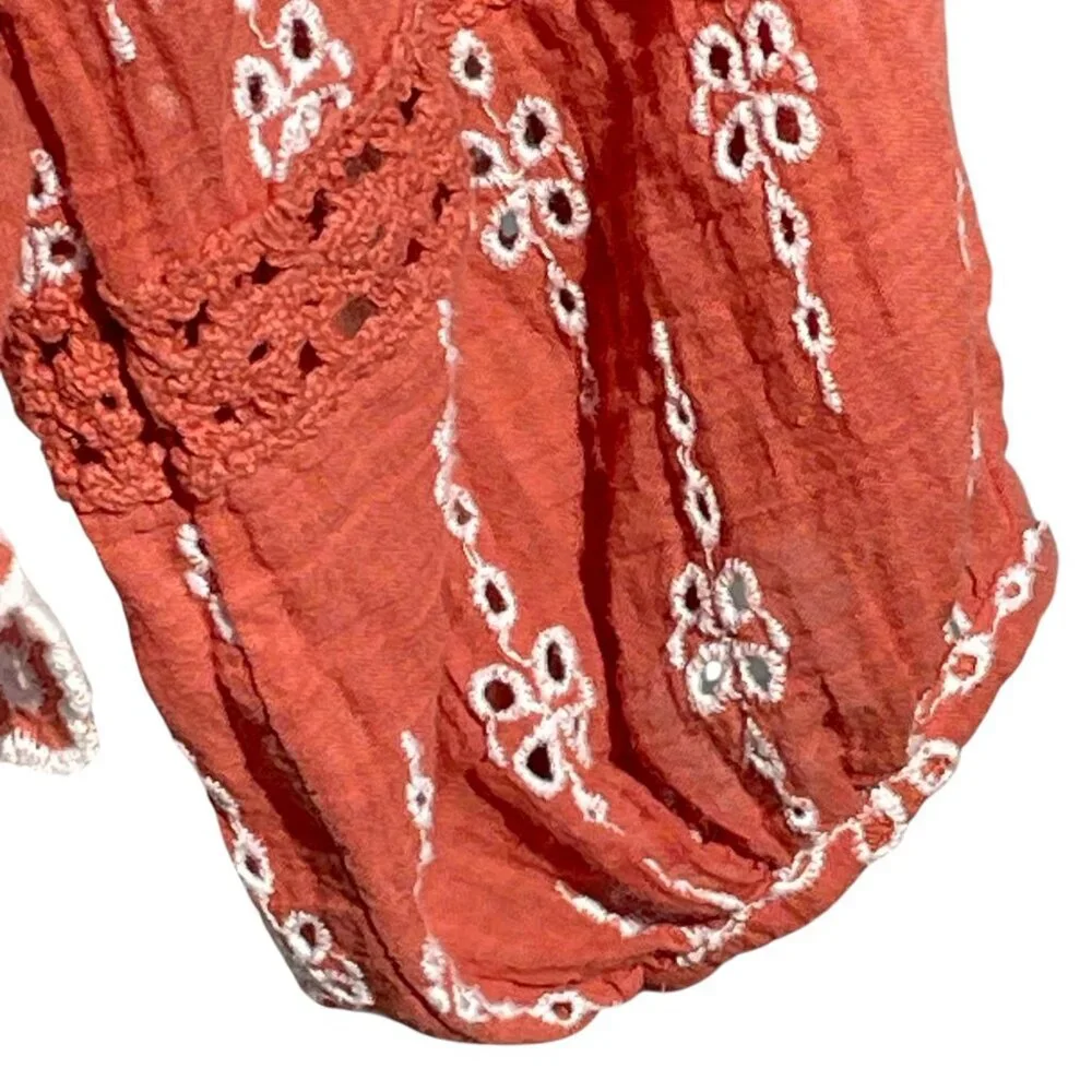 American Eagle Rust Embroidered Babydoll Peasant Blouse Balloon Sleeve M - Picture 9 of 12